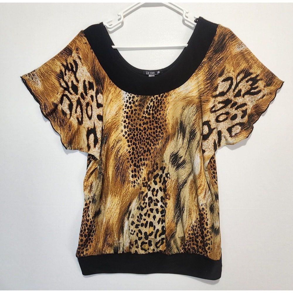 Star Vixen Women's Y2K Animal Print Multicolor Dressy Short Sleeve Top Size M/L